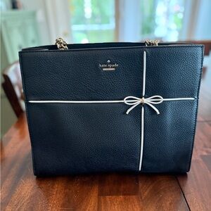Kate Spade Navy Leather Handbag with White Bow